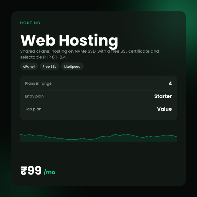 HostGraber Web Hosting — shared cPanel hosting plans from ₹99/mo