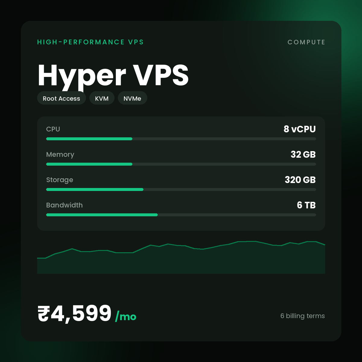 HostGraber Hyper VPS – High-Performance VPS plan with 8 vCPU Cores, 32 GB RAM, 320 GB NVMe SSD
