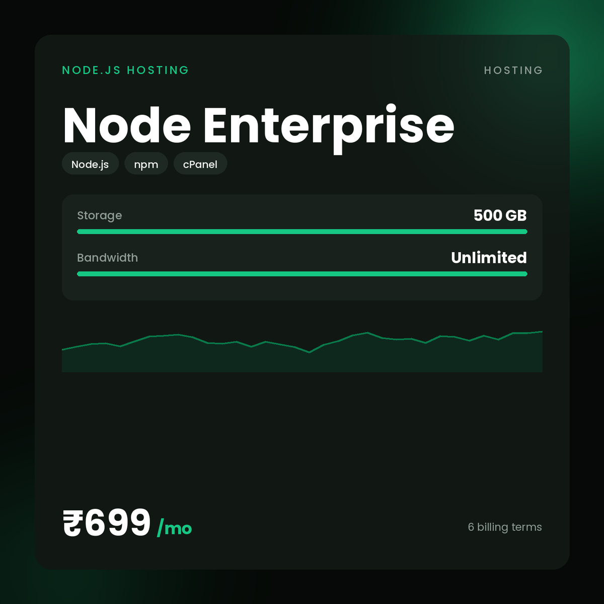 HostGraber Node Enterprise – Node.js Hosting plan with 500 GB NVMe SSD, Unlimited Monthly Bandwidth