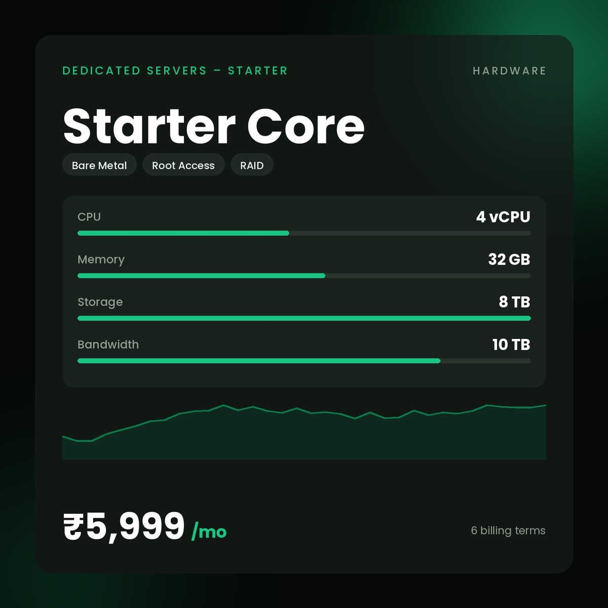 HostGraber Starter Core – Dedicated Servers – Starter plan with 4 CPU Cores, 8 TB NVMe SSD